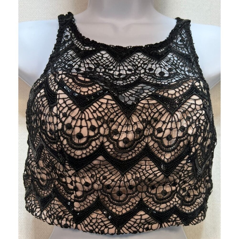 Sequin Hearts Women's Crop Lace Tank Top Summer Size 1 Black Back Zip Sleeveless